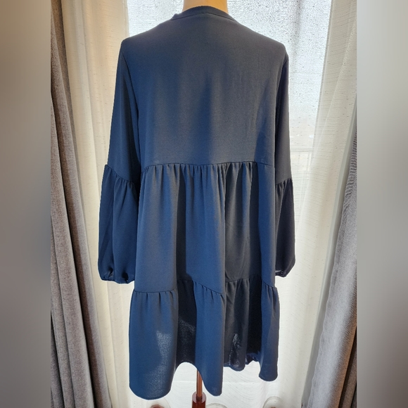 PINZIKO Long Sleeve Tunic Dress V Neck Casual Loose Flowy Swing Shift Dress M/L - Picture 3 of 14